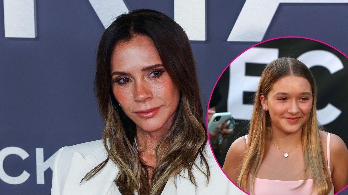 Composite photo of Victoria and Harper Beckham.