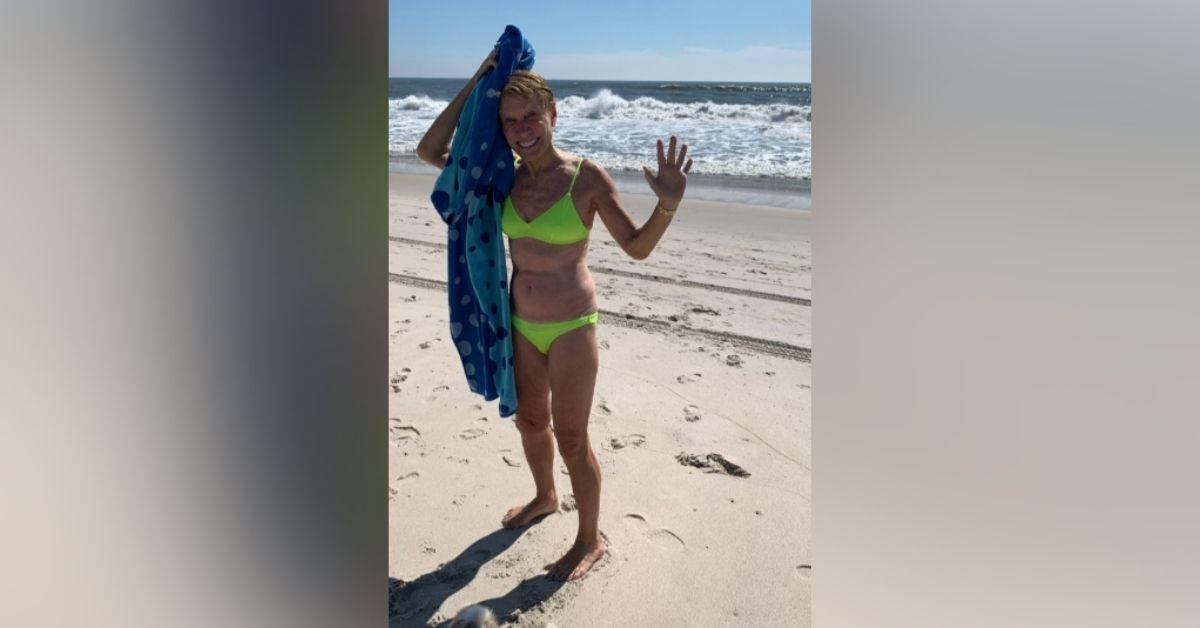 image of Barbara Corcoran showed off her figure in a tiny green bikini at the beach.