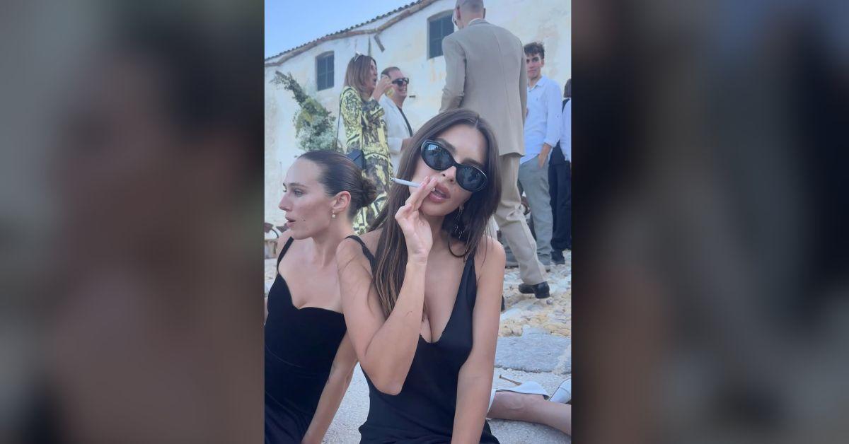 Image of Emily Ratajkowski popped out of a scandalous frock.