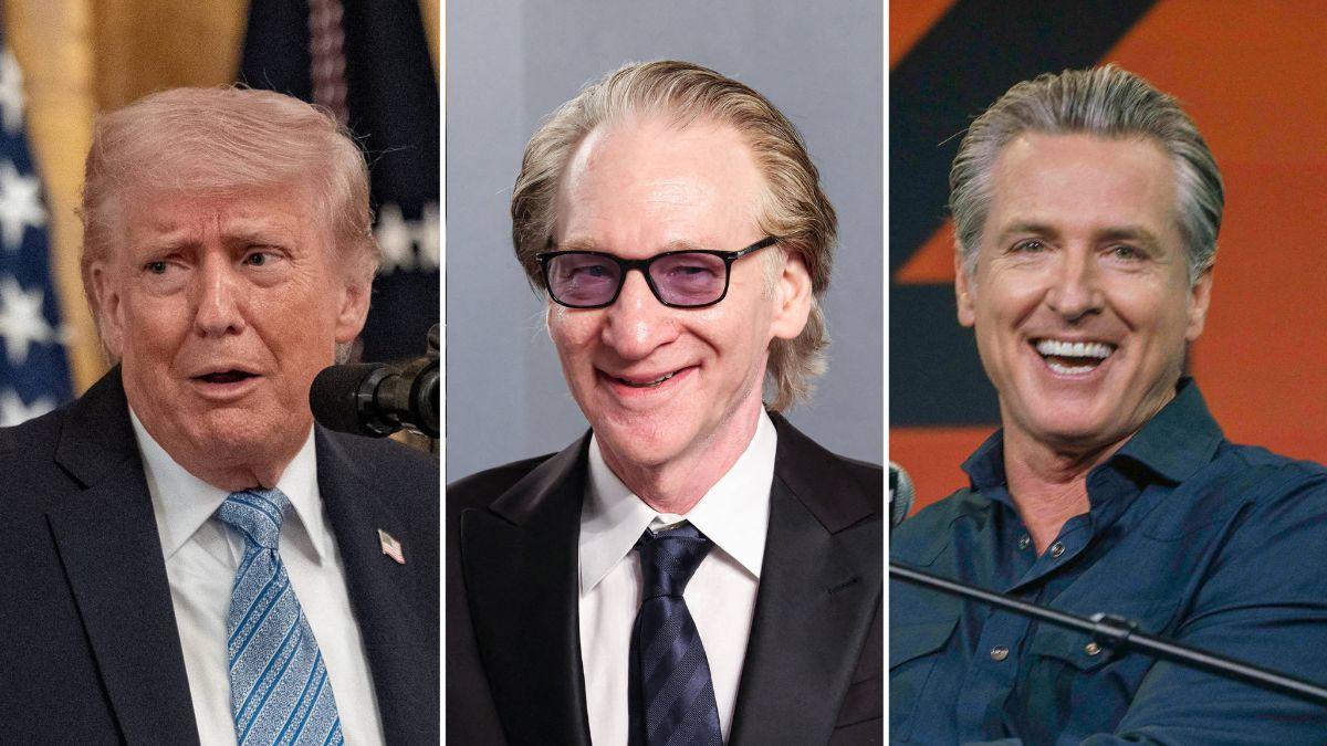 Composite photo of Donald Trump, Bill Maher and Gavin Newsom.