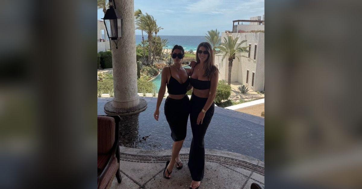 Image of Kim Kardashian wore a scandalous black top in Cabo.