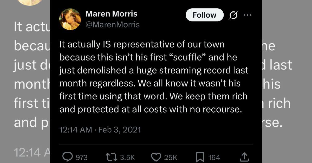 photo of Maren Morris slammed Morgan Wallen for his history of making derogatory remarks in 2021