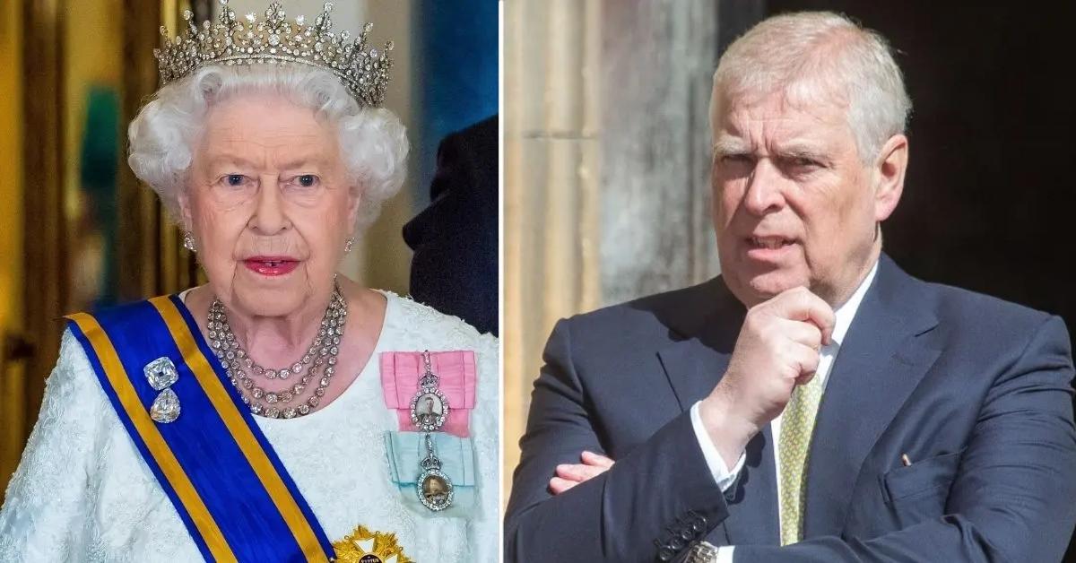 Split photo of Queen Elizabeth II and Prince Andrew
