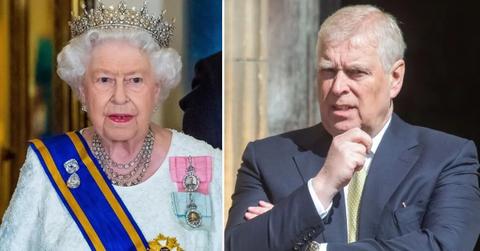 Split photo of Queen Elizabeth II and Prince Andrew