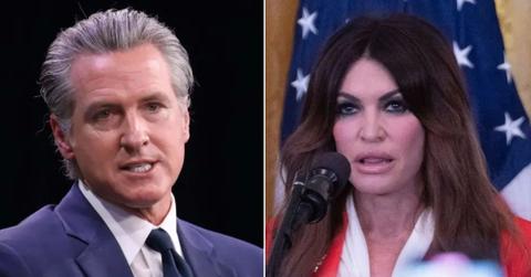 Split photo of Gavin Newsom and Kimberly Guilfoyle.