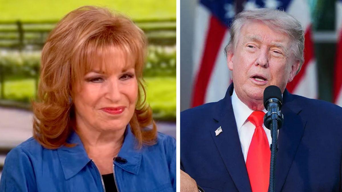 Split photo of joy behar and donald trump