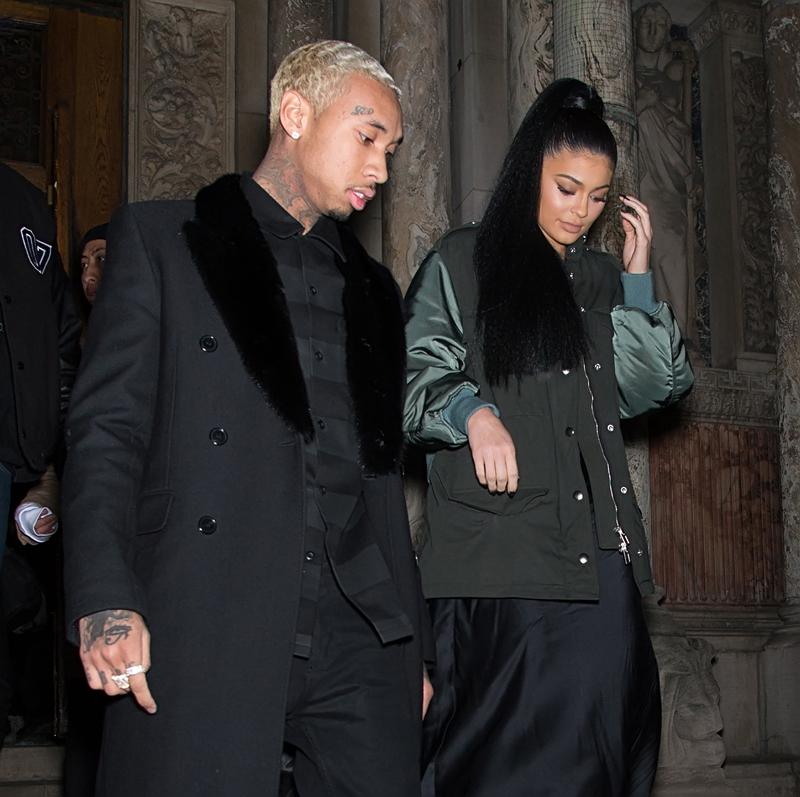 Kylie Jenner and Tyga are seen leaving the Alexander Wang Fall 2016 fashion show during New York Fashion Week