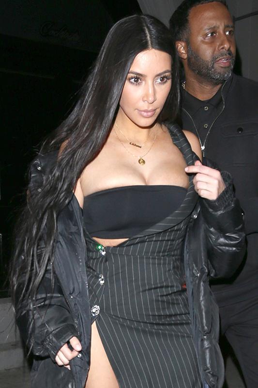 Kim Kardashian shows off her sexy pinstripe outfit as she leaves Craig&#8217;s