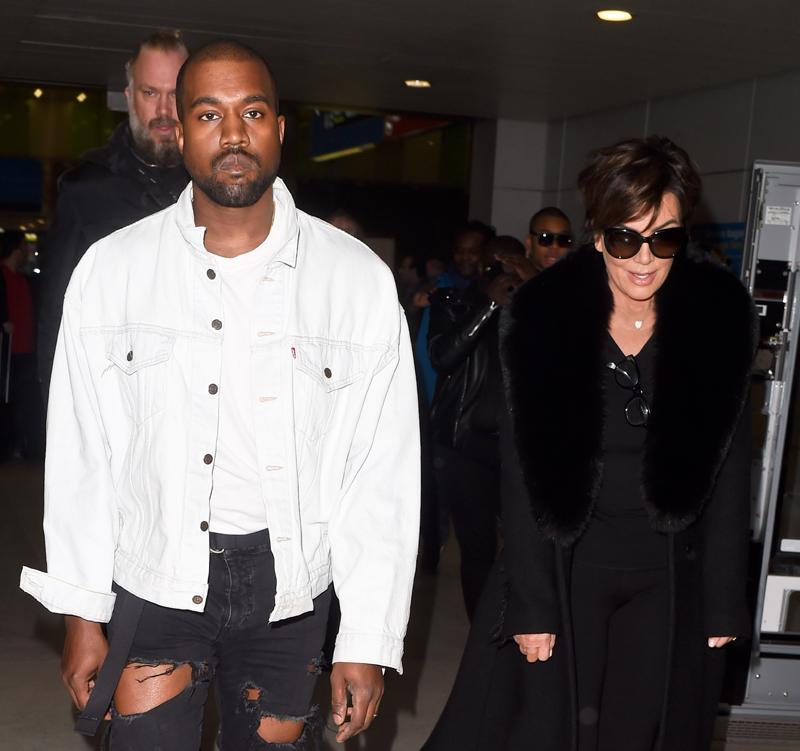 Kanye West And Kris Jenner arrive at charles de gaulle airport for paris fashion week