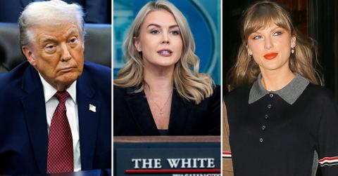 split photo of donald trump, karoline leavitt and taylor swift