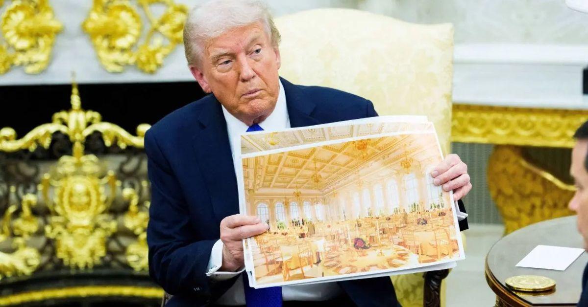 image of Donald Trump shows off plans to build a new White House ballroom on October 22.