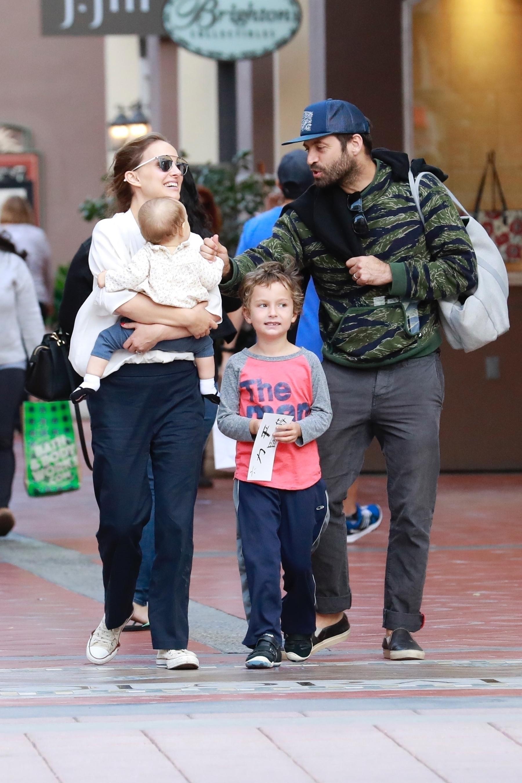 *EXCLUSIVE* Natalie Portman and Benjamin Millepied take their kids to the movies