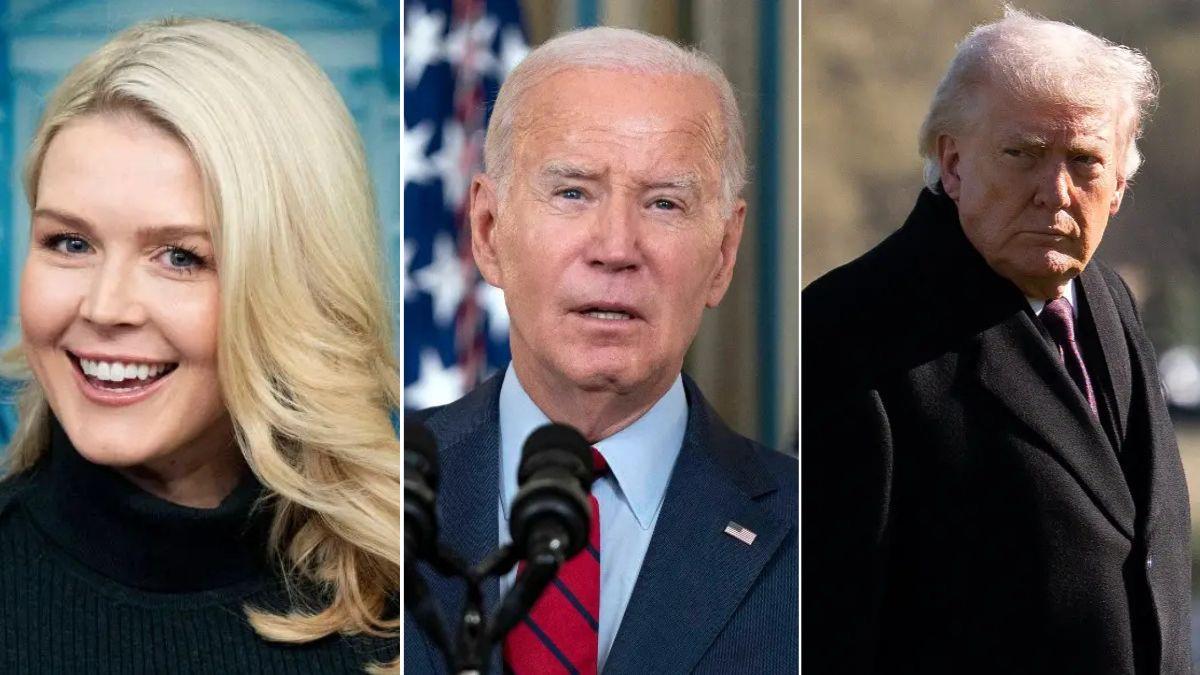 Composite photo of Karoline Leavitt, Joe Biden and Donald Trump