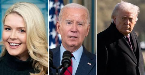 Composite photo of Karoline Leavitt, Joe Biden and Donald Trump