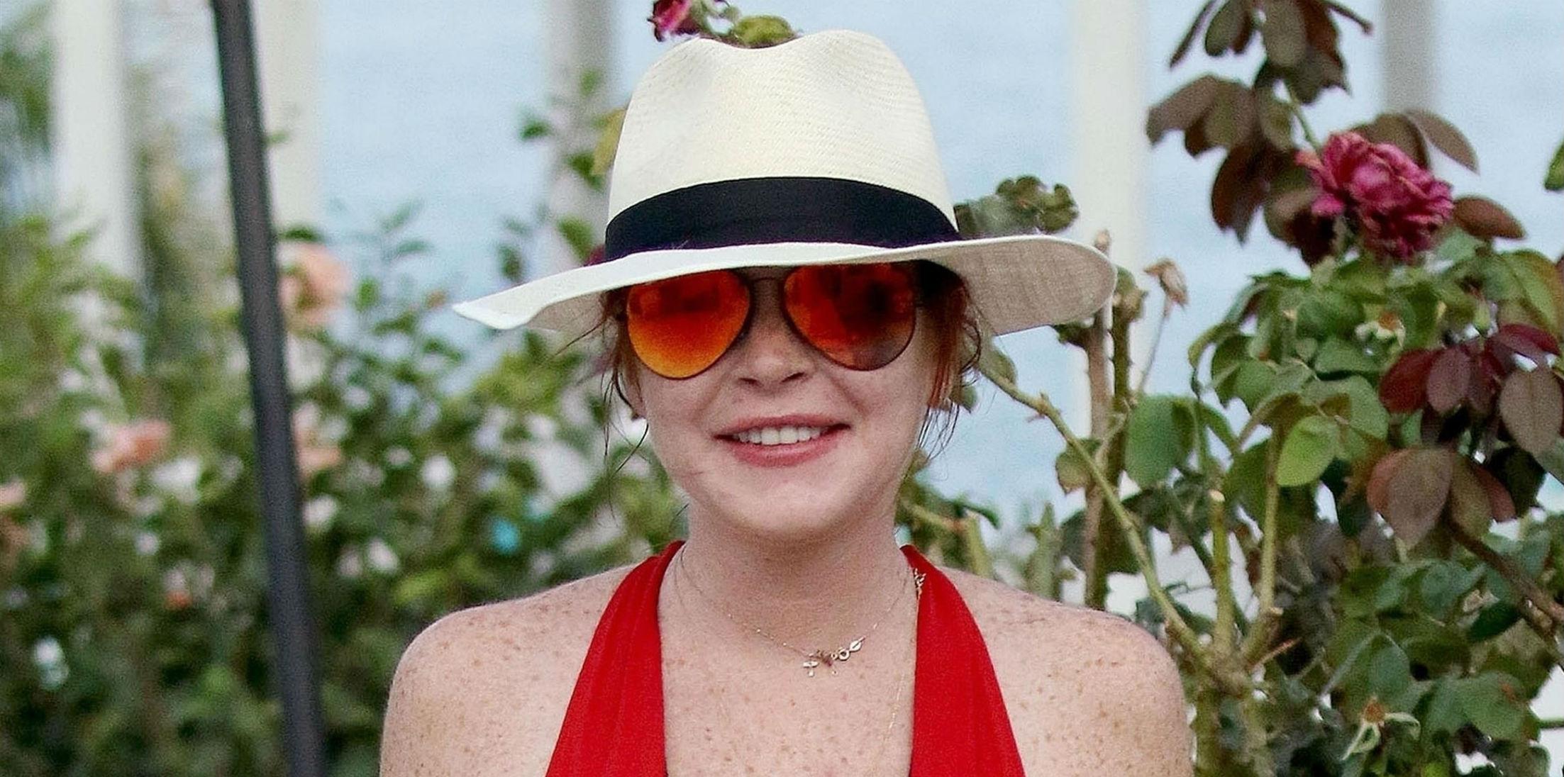 Lindsay Lohan Vacations In Mykonos In Red Swimsuit Photos hero