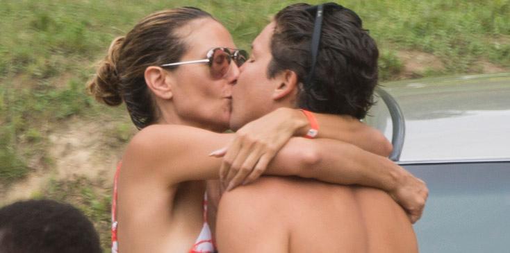 EXCLUSIVE: ** PREMIUM EXCLUSIVE RATES APPLY ** Heidi Klum and her boyfriend Vito Schnabel enjoy kissing while spending a day in the Caribik . PART1