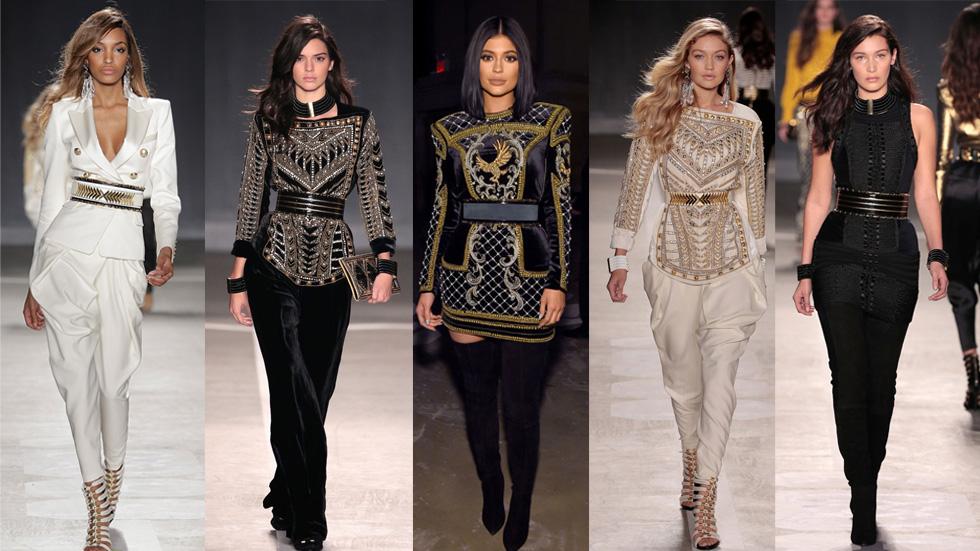 Balmain show kendall kylie jenner gigi hadid bella 01