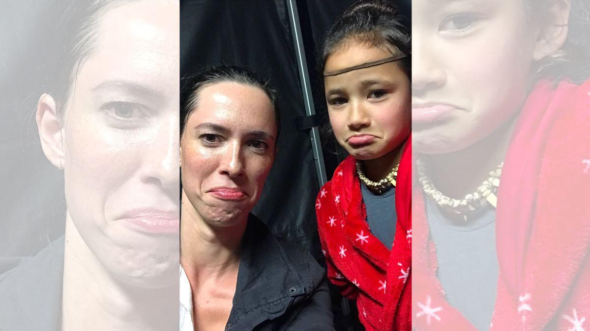 Image of Rebecca Hall honored Kaylee Hottle by sharing behind-the-scenes photos from their time filming the 'Godzilla' franchise together.