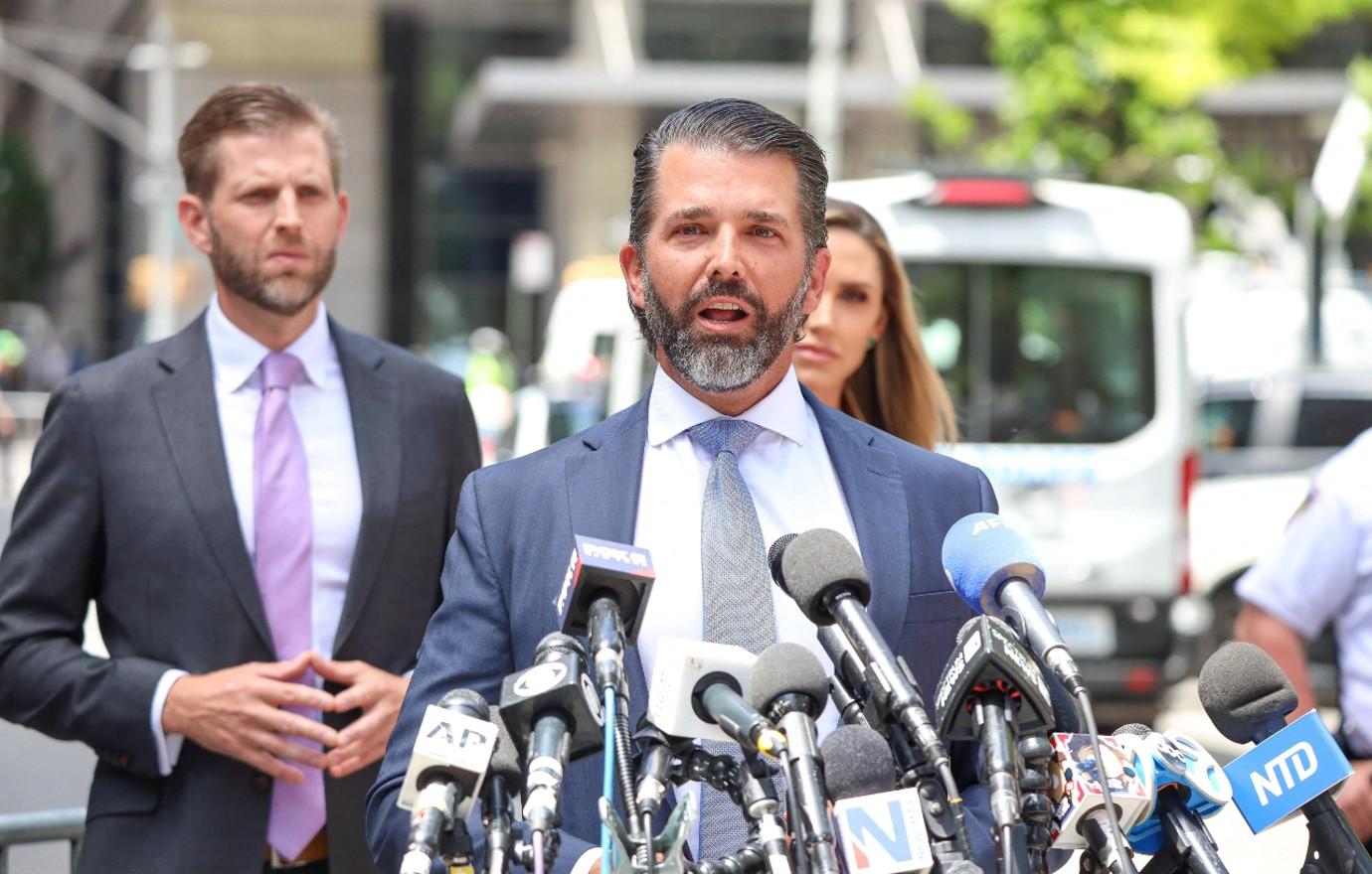 donald trump jr eric trump speak outside courthouse