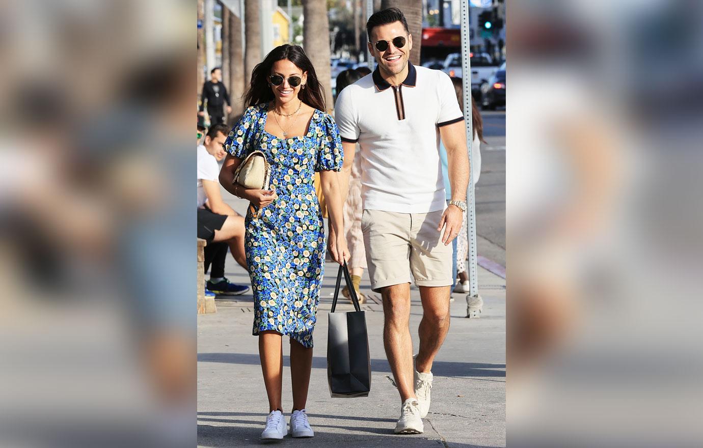 Michelle Keegan looks stunning in a blue floral dress as she steps out with husband Mark