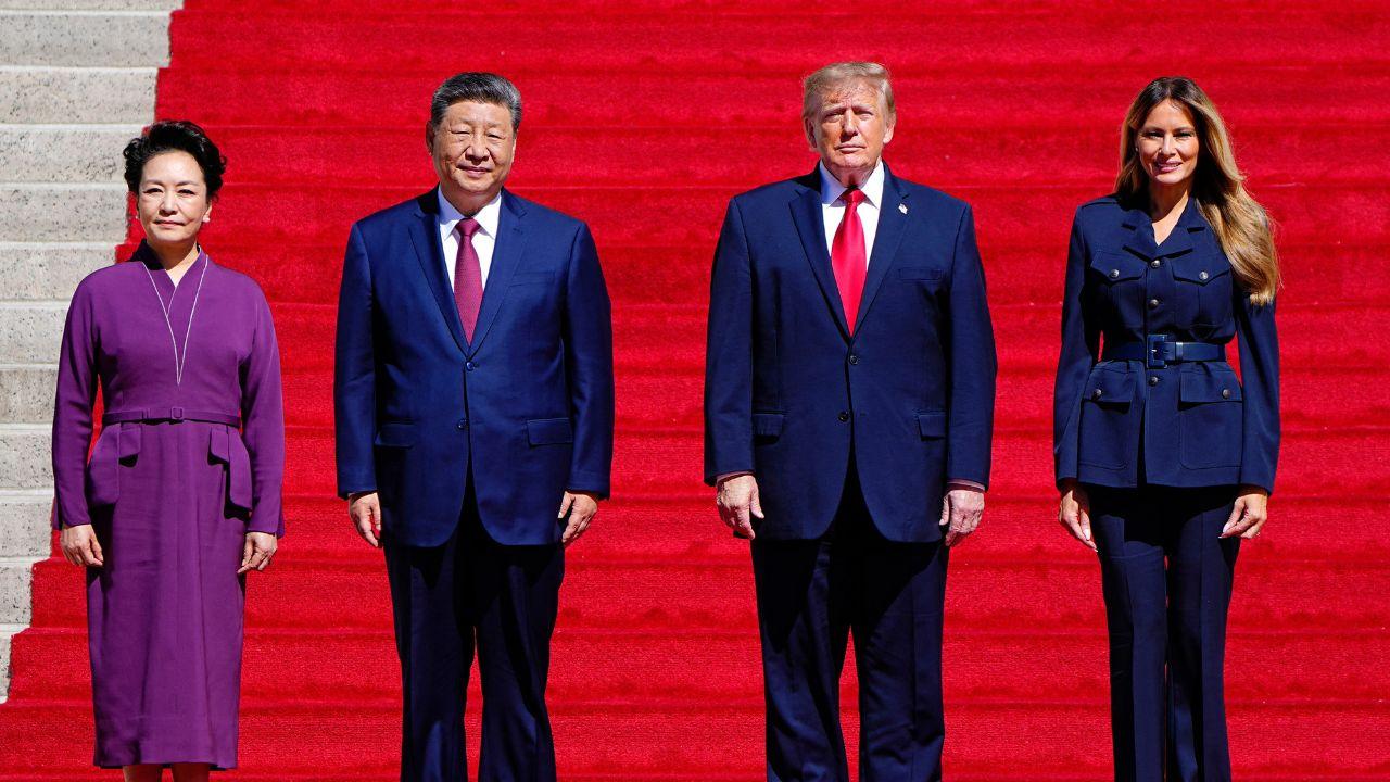 Image of He joked about Donald Trump’s red-carpet reception for the Chinese president.