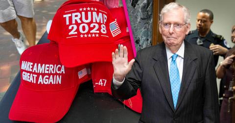Composite photo of MAGA and Mitch McConnell.