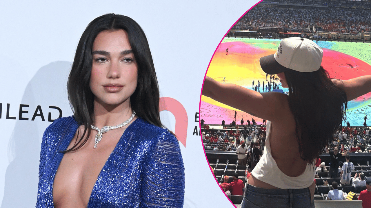 Image of Dua Lipa skipped wearing a bra to the World Cup.