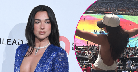 Image of Dua Lipa skipped wearing a bra to the World Cup.