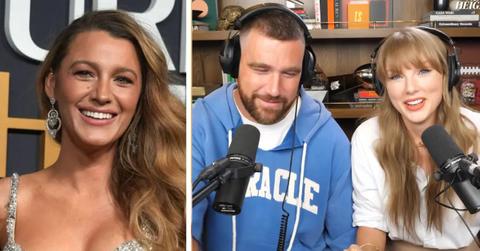 Photo of Blake Lively, Travis Kelce and Taylor Swift