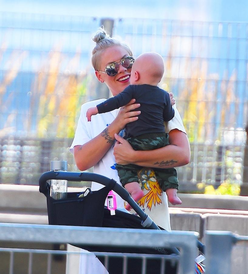 Pink and her husband Carey Hart take the kids to the park in Tribeca