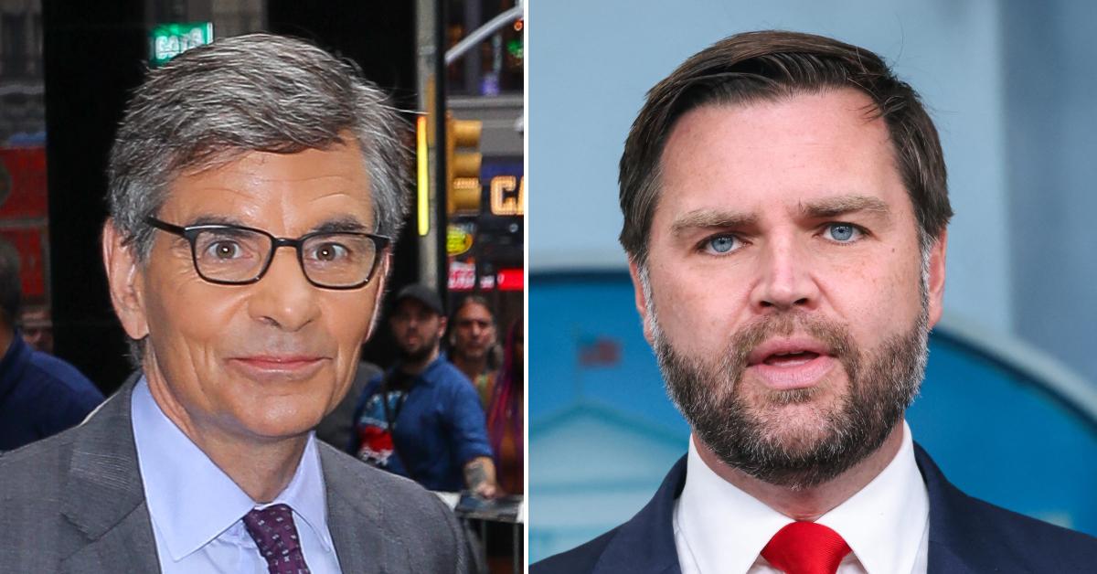 Split photo of George Stephanopoulos and J.D. Vance. 