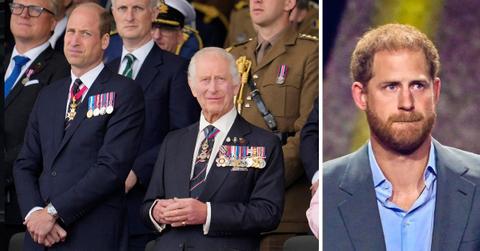 Photo of Prince William with King Charles and a picture of Prince Harry