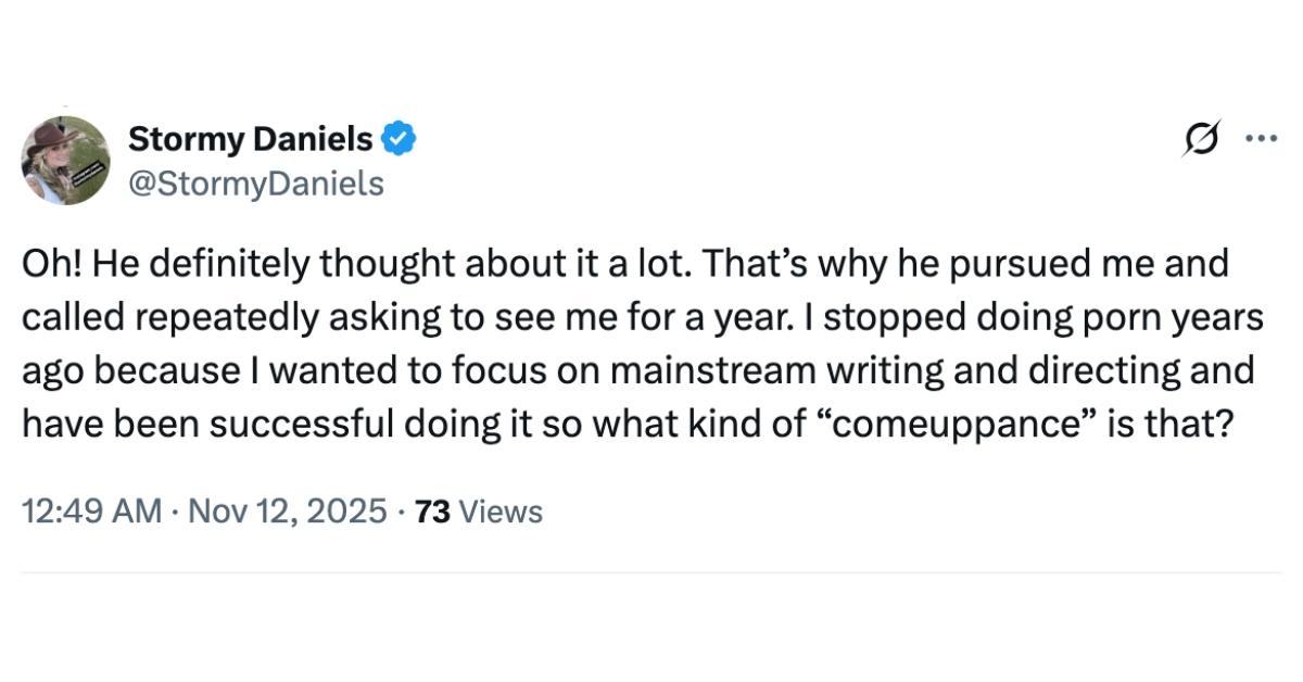 Photo of Stormy Daniels hit back at a critic and insisted she's thriving in her new career path.