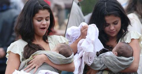 Selena gomez baby on set (1)
