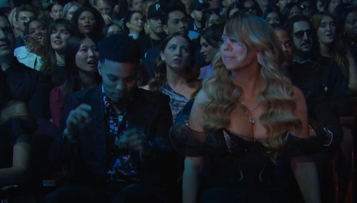 Screengrab of Mariah Carey at the iHeartRadio Music Awards with Anderson .Paak