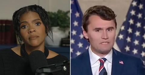 Split photo of Candace Owens and Charlie Kirk.