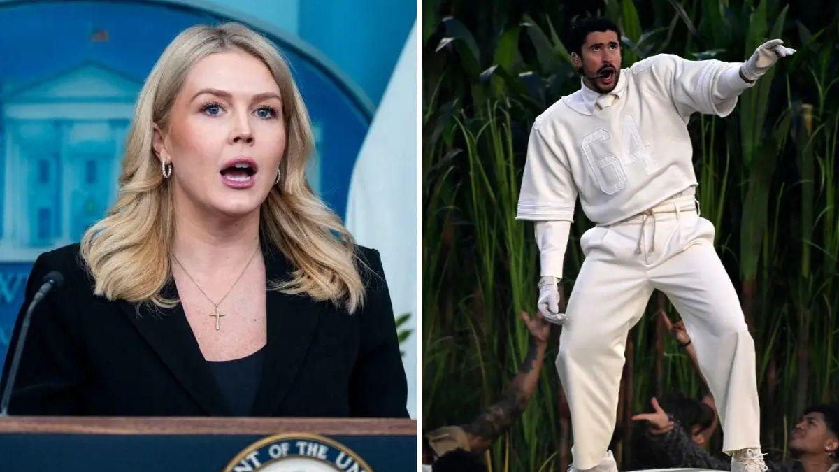 Split photo of Karoline Leavitt and Bad Bunny