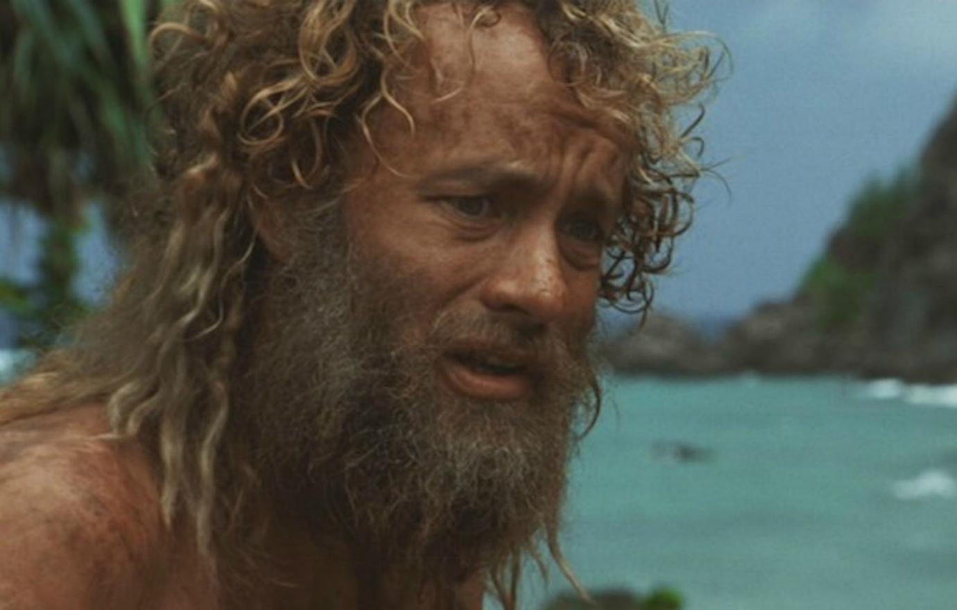 Tom Hanks wore an enormous beard and long hair, without a shirt, in Cast Away.