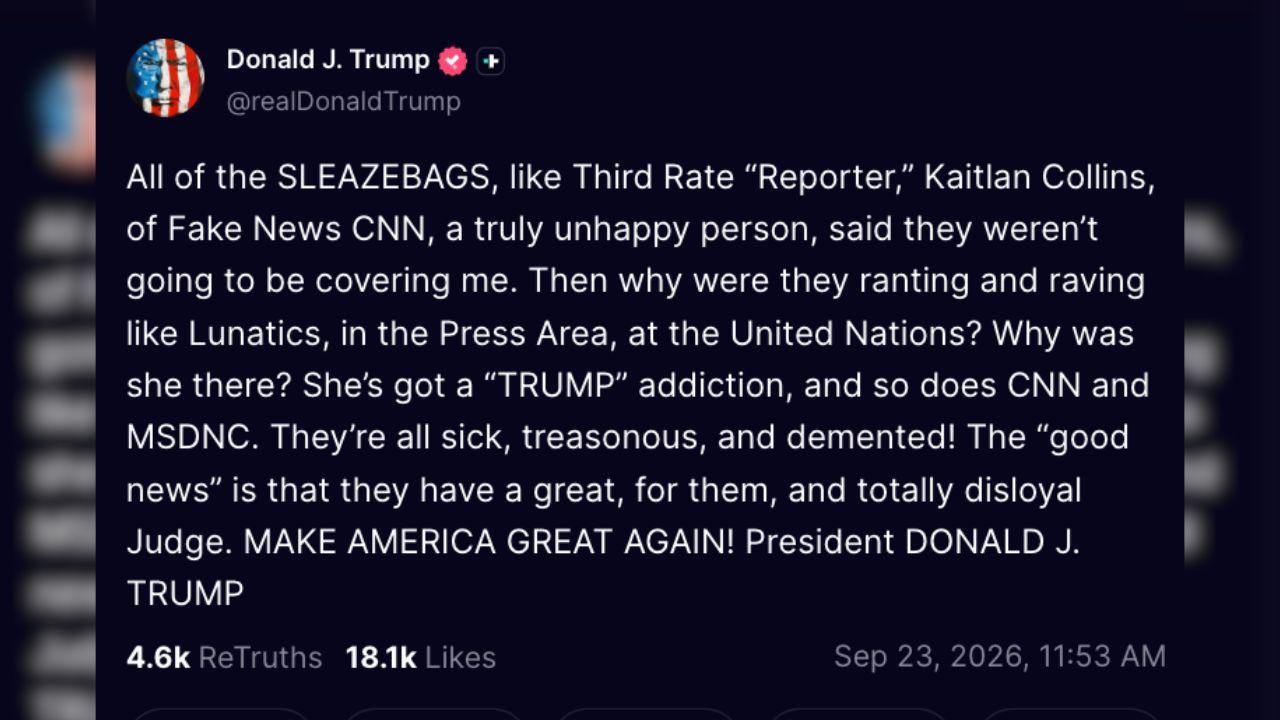 Image of Donald Trump attacked Kaitlan Collins and CNN in hisTruth Social posts.