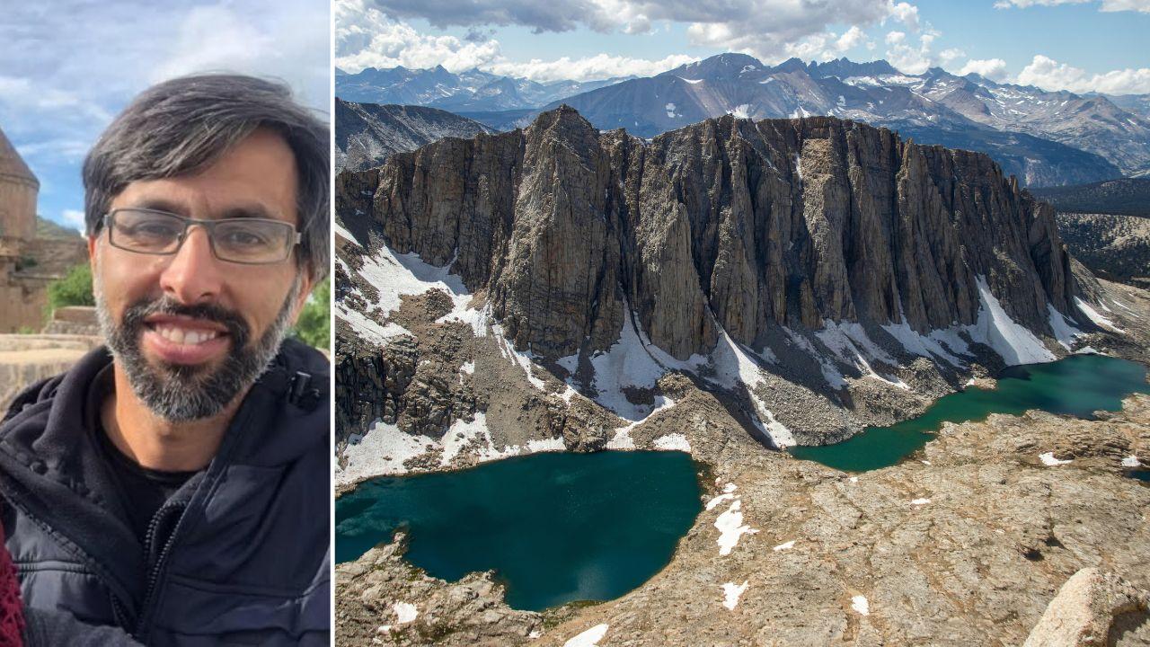 Split photo of Kalem Peter Kazarian and Mount Whitney