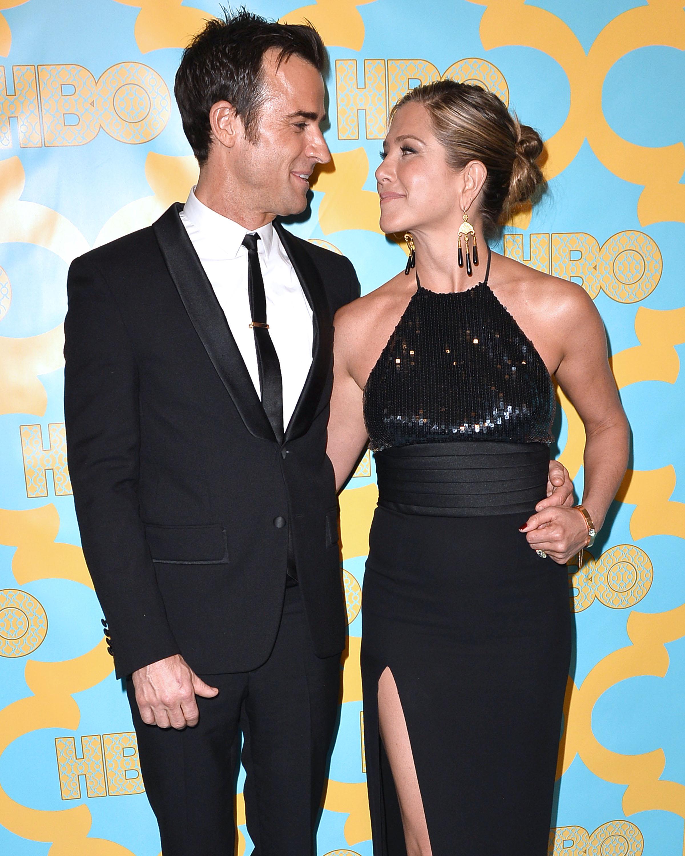 Jennifer Aniston and Justin Theroux attend the 2015 HBO Golden Globe Awards after party in Beverly Hills