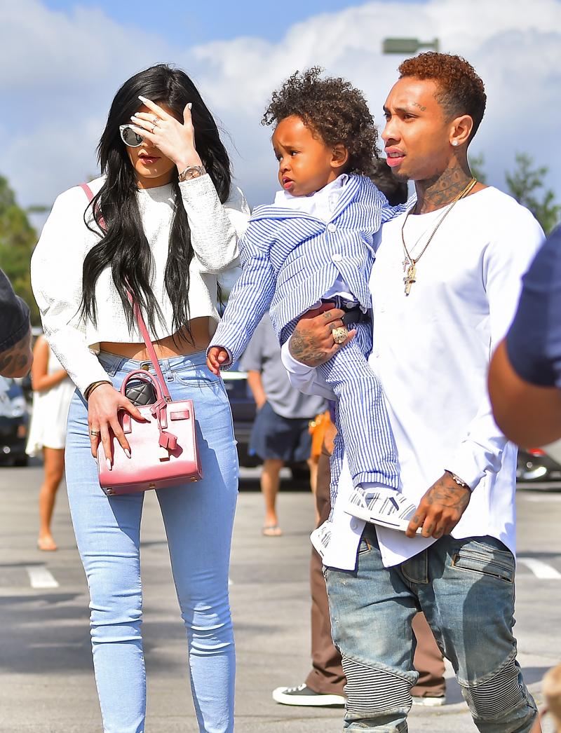 Kylie Jenner is seen leaving Easter Sunday Church services with her possible boyfriend Tyga and his son King