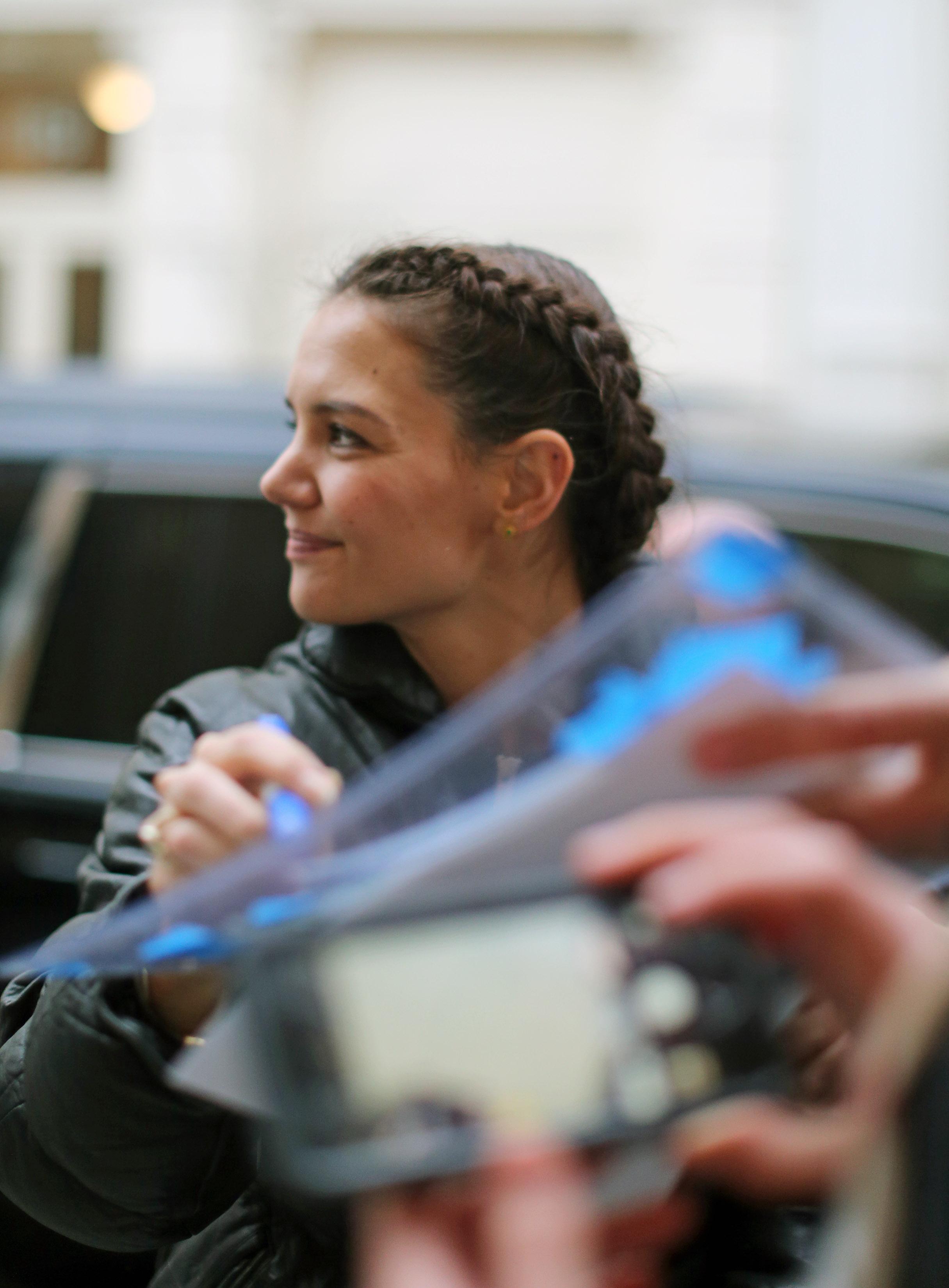 Katie Holmes with braided hair arrives at Apple Store in SoHo to give a talk in NYC