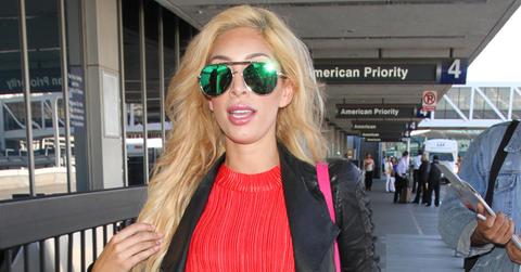 “Teen Mom” star, Farrah Abraham is seen in furry slippers, a red blouse & black leggings with a black leather jacket as she catches a flight out of Los Angeles.