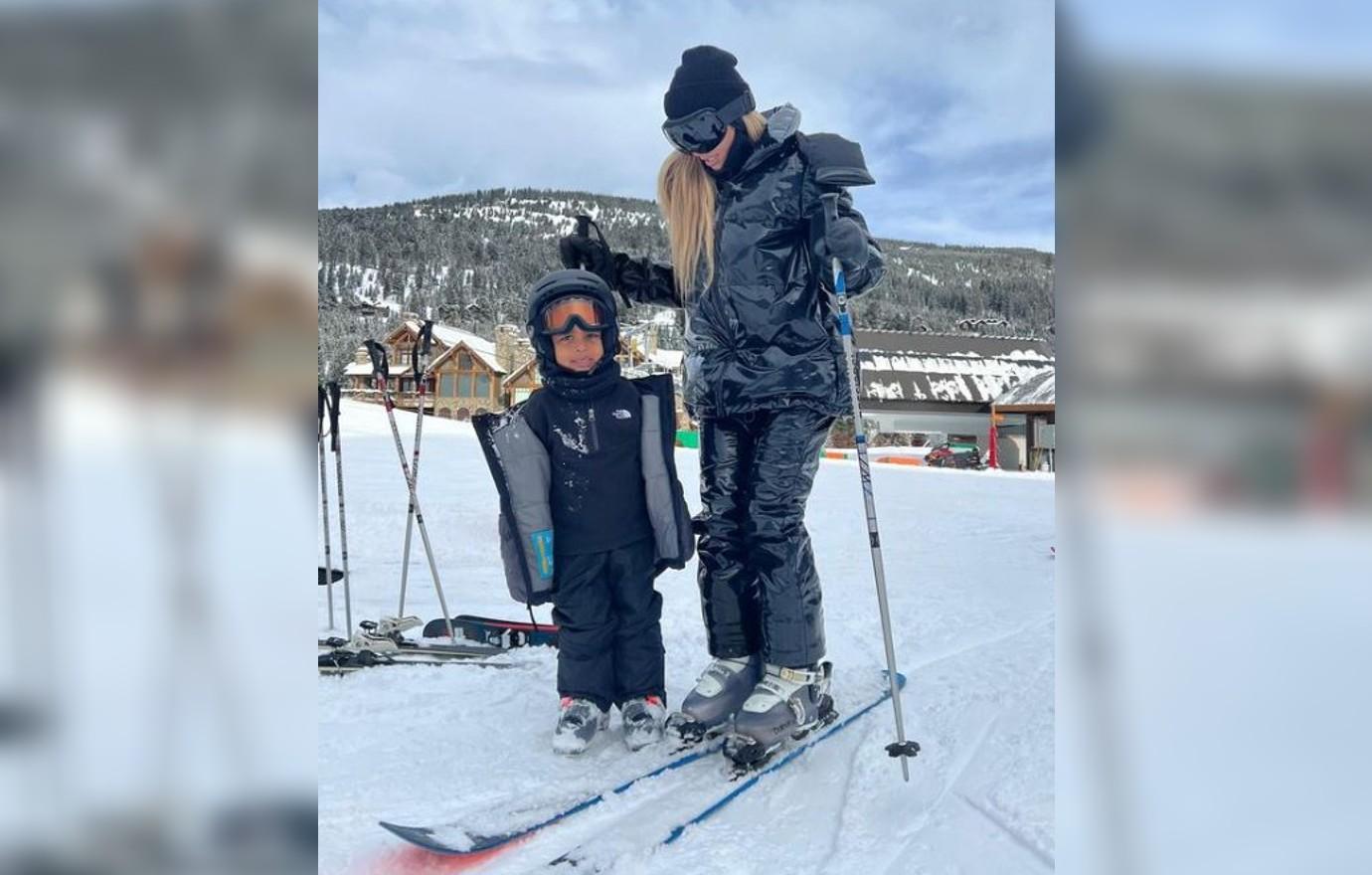 kim kardashian goes skiing kids kanye west drama