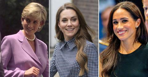 Split photo of Princess Diana, Princess Kate and Meghan Markle.