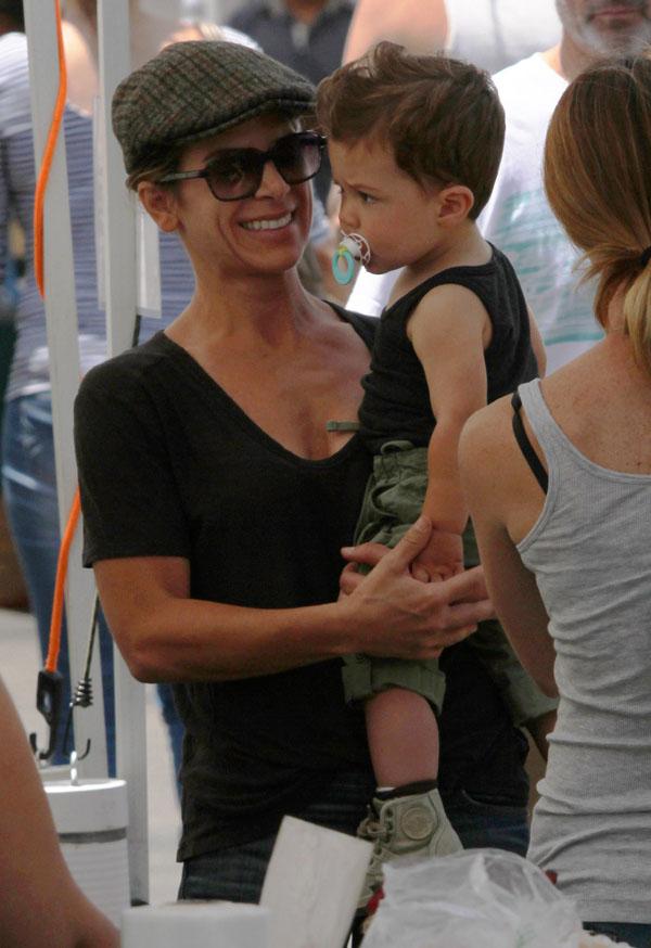 Jillian Michaels and her family at the farmers market in Malibu