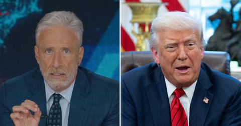 Photo of Jon Stewart and Donald Trump.