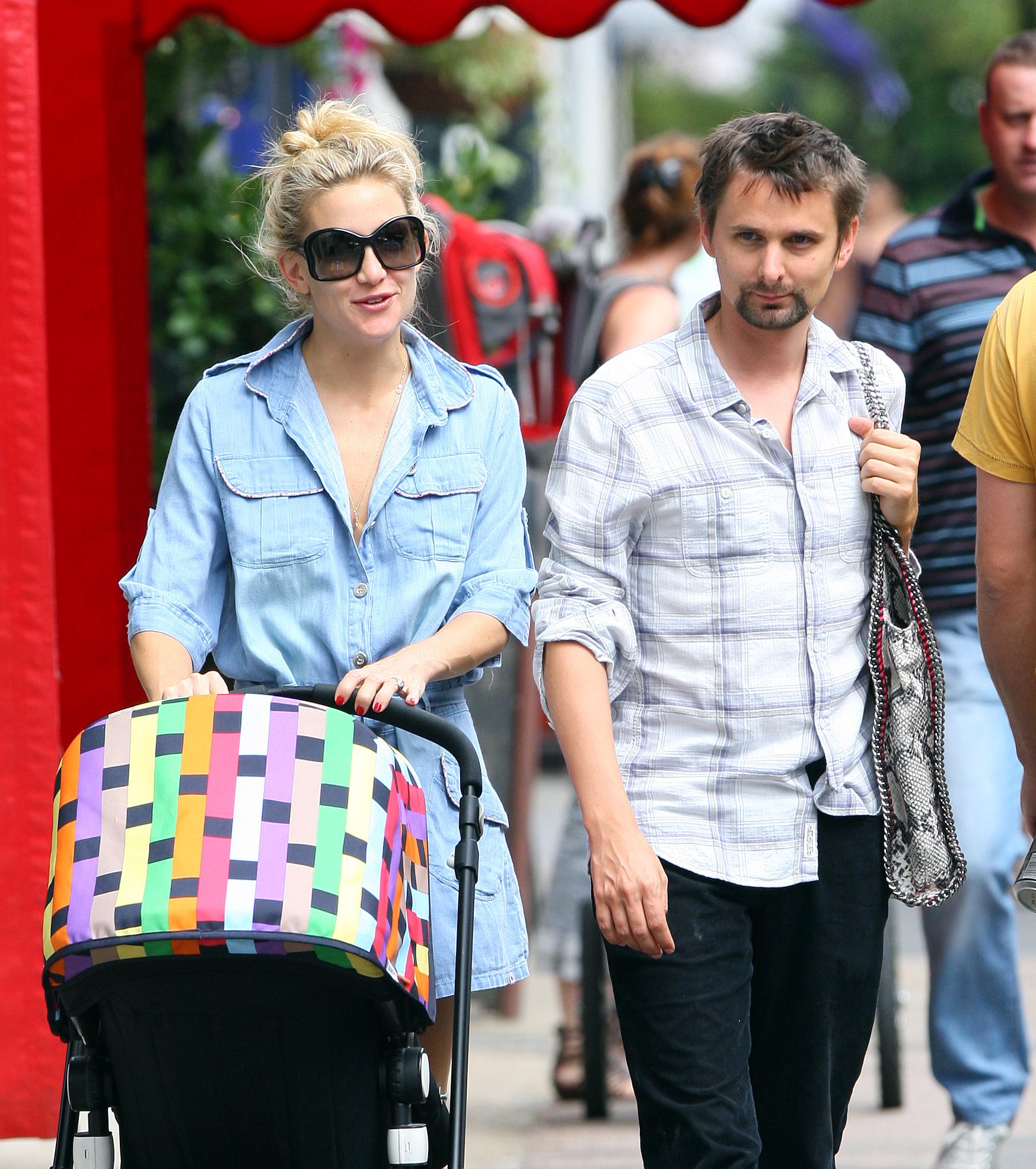 EXCLUSIVE: Kate Hudson, fiance Matt Bellamy and son Bingham in north London