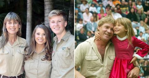 Split photo of Bindi Irwin, Robert Irwin, Terri Irwin and Steve Irwin